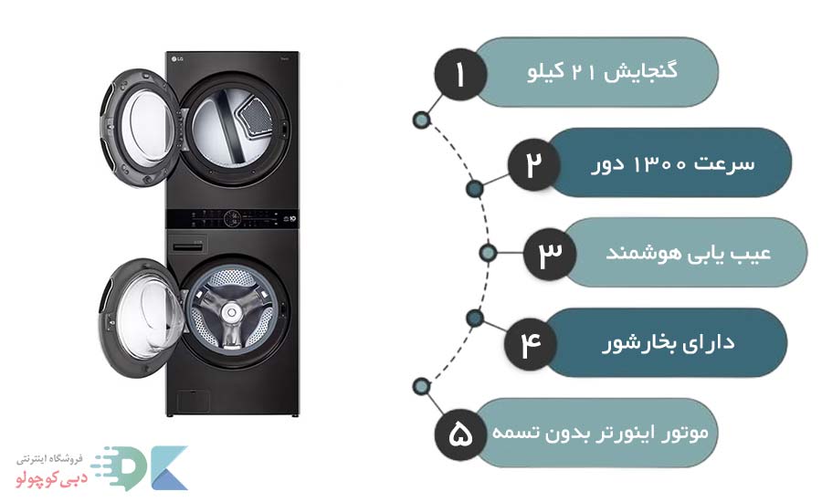مشخصات لباسشویی و خشک کنم ال جی WT2116BRK