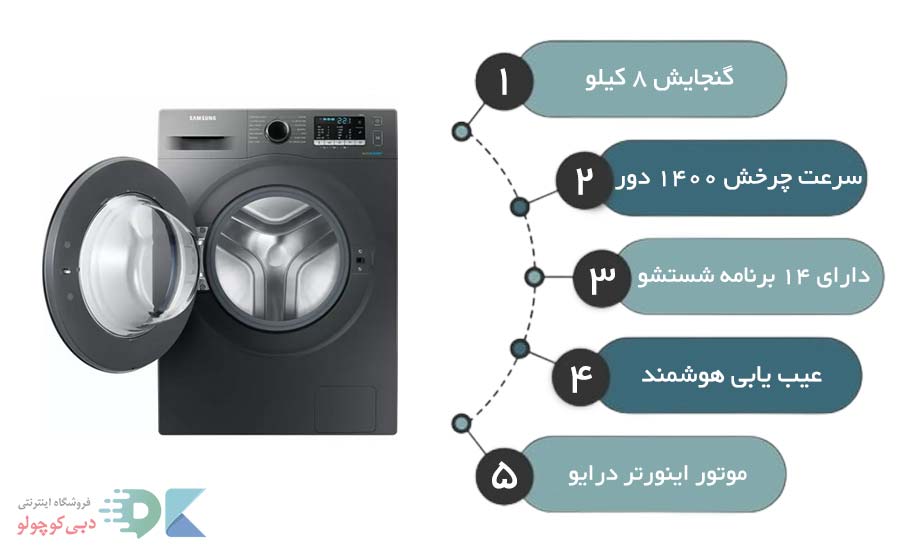 مشخصات لباسشویی سامسونگ ww80j