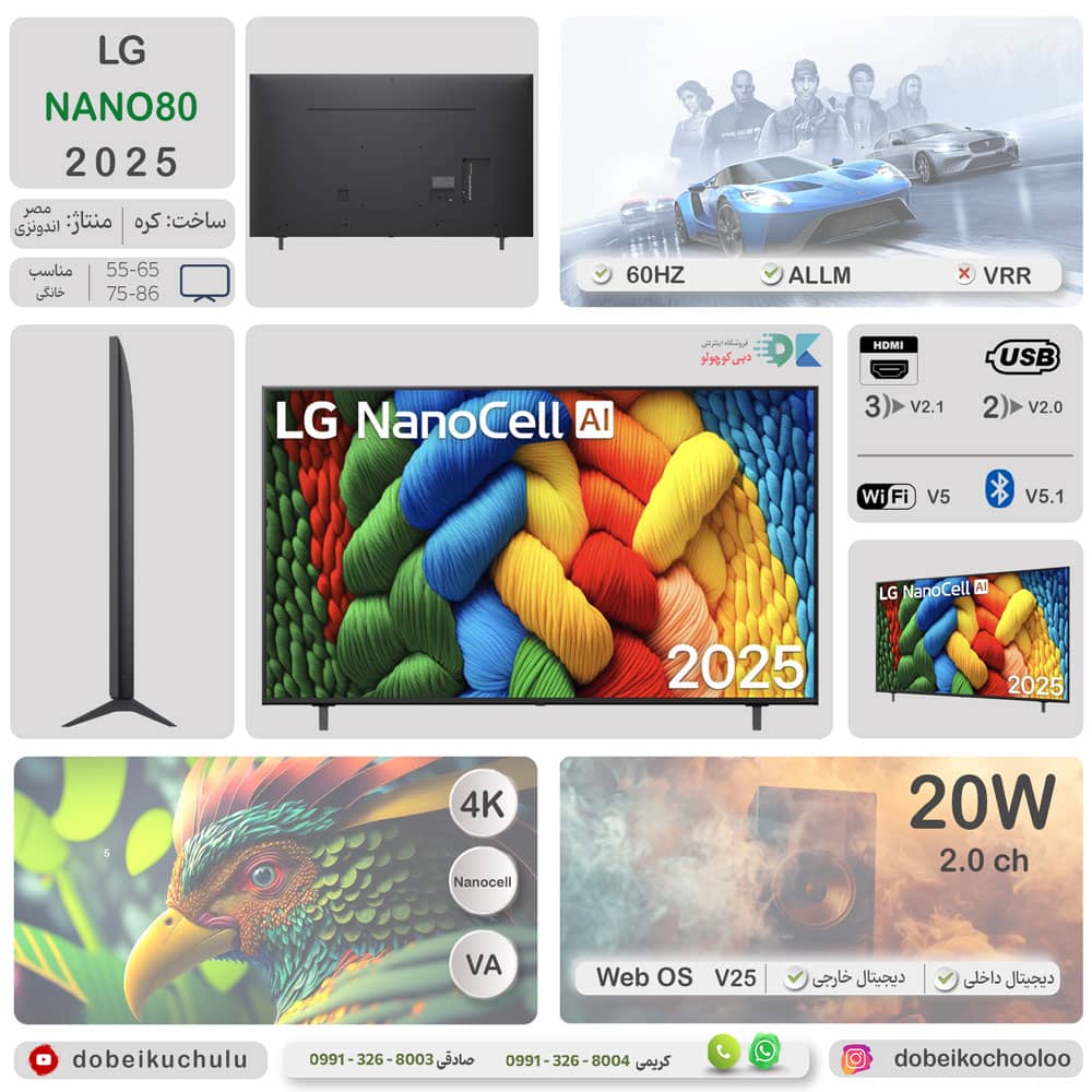 اینفوگرافی کامل و اطلاعات کامل تلویزیون NANOCELL ال جی NANO80 سال 2025 - سایت دبی کوچولو