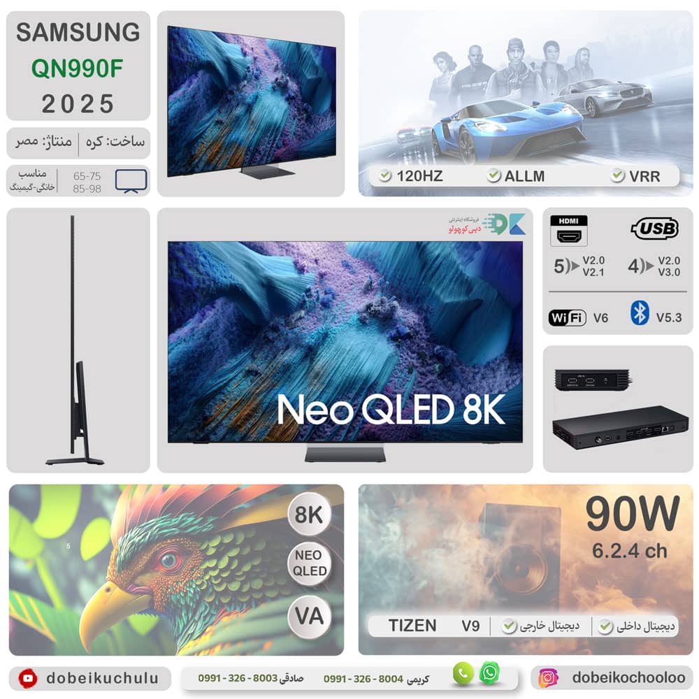 اینفوگرافی و اطلاعات کامل در تلویزیون NEO QLED سامسونگ QN990F سال 2025 - سایت دبی کوچولو