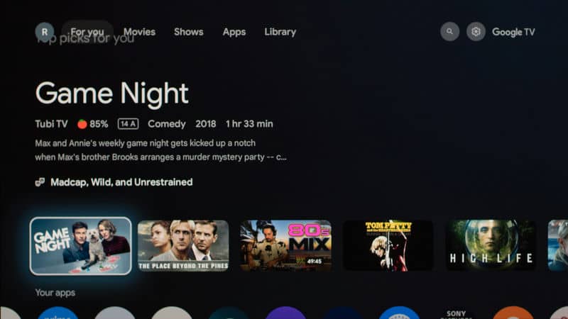 منوی گیمینگ در تلویزیون سونی XR80M2 سال 2025 - سایت دبی کوچولو