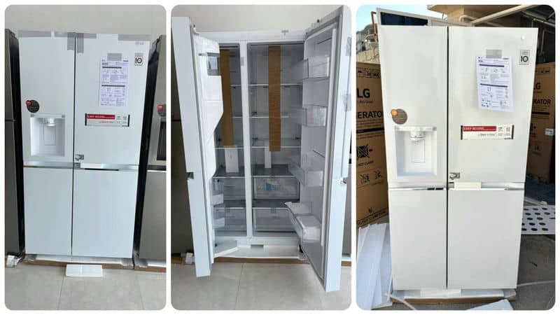 عکسی واقعی یخچال فریزر ساید بای ساید ال جی J267 کد GCJ-267PXW ساخت کره منتاژ چین 24 فوت رنگ سفید - سایت دبی کوچولو