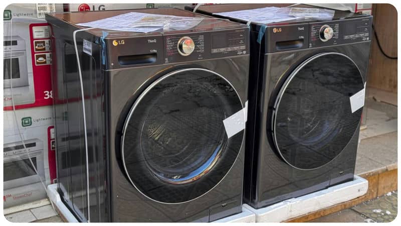 عکس واقعی از ماشین لباسشویی ال جی V12 رنگ دودی 12 کیلو با 8 کیلو خشک کن (WDV1260BRP) ساخت کُره با گارانتی و پرداخت درب منزل در دبی کوچولو