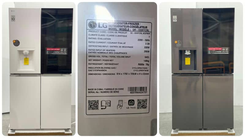 عکس واقعی از نمای روبرو یخچال فریزر ساید بای ساید ال جی X33 کد GR-X33FFQRL ساخت کره منتاژ چین 30 فوت رنگ سفید و دودی - سایت دبی کوچولو