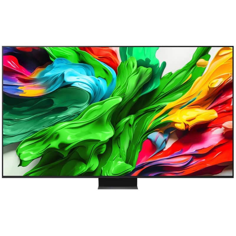 86QNED86A LG TV 2025 (1) نمای روبرو و پایه در حالت ساندبار در تلویزیون QNED ال جی 86QNED86 سایز 86 اینچ سال 2025 - سایت دبی کوچولو