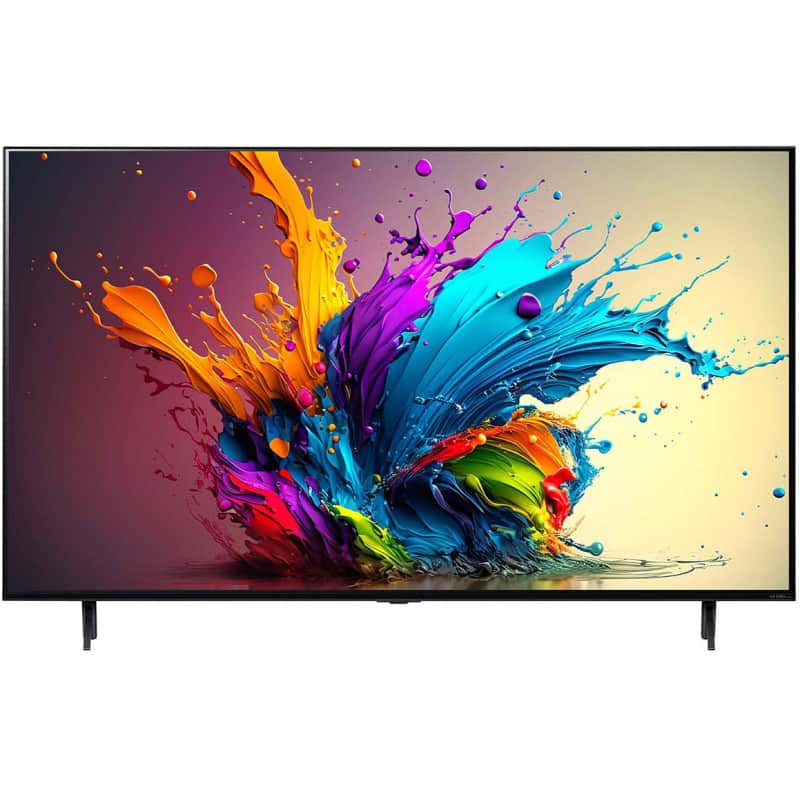 86QNED90T LG TV 2024 (1) نمای روبرو در حالت پایه های در لبه های کناری تلویزیون QNED مینی ال ای دی ال جی 86QNED90 سایز 86 اینچ سال 2024 - سایت دبی کوچولو
