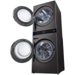 جهت بازشدن درب در ماشین لباسشویی و خشک کن ال جی WT21 دو طبقه واش تاور رنگ دودی 21 کیلو (WT2116BRK) ساخت کُره با گارانتی و پرداخت درب منزل در دبی کوچولو