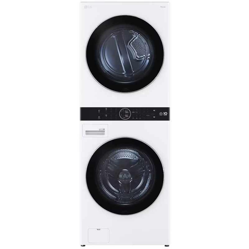 WT2116WRK lg 2023-washing-machine 21-16kg white - dobeikuchulu (1) نمای روبرو در حالت روشن ماشین لباسشویی و خشک کن ال جی WT21 دو طبقه واش تاور رنگ دودی 21 کیلو (WT2116WRK) ساخت کُره با گارانتی و پرداخت درب منزل در دبی کوچولو