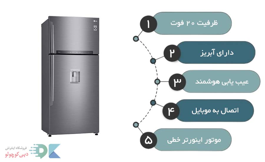 مشخصات فنی یخچال فریزر ال جی f782 نقره ای