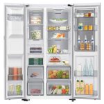 بخش داخلی همراه با مواد خوراکی در یخچال فریزر ساید بای ساید سامسونگ RS80 کد RS80F64G1VRE ساخت کره منتاژ چین 22 فوت رنگ سفید - سایت دبی کوچولو