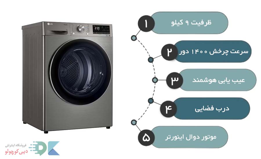 مشخصات ماشین لباسشویی ال جی rh90 نقره ای