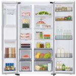 طراحی نمای داخلی همراه با مواد خوراکی یخچال فریزر ساید بای ساید سامسونگ RS80 کد RS80DG5402WW ساخت کره مونتاژ چین 30 فوت رنگ سفید سال 2024 - سایت دبی کوچولو