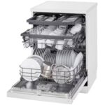 نمای سمت چپ از بخش داخلی در ماشین ظرفشویی ال جی 513 کد DFC513FW رنگ سفید سه طبقه 14 نفره 3 سبد اصل کره مونتاژ کره بدون بخارشوی - سایت دبی کوچولو