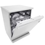 نمای راست از برنامه ها و درب در حالت باز در ماشین ظرفشویی ال جی 532 کد DFC532FW رنگ سفید دو طبقه 14 نفره 2 سبد اصل کره مونتاژ کره دارای بخارشوی - سایت دبی کوچولو