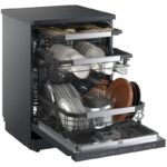 نمای داخلی همراه با کل ظروف در ماشین ظرفشویی ال جی 287 کد DFC287HMS رنگ دودی سه طبقه 14 نفره 3 سبد اصل کره مونتاژ کره بدون بخارشوی - سایت دبی کوچولو