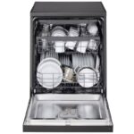 نمای روبرو از بخش داخلی ماشین ظرفشویی ال جی 513 کد DFC513FD رنگ دودی سه طبقه 14 نفره 3 سبد اصل کره مونتاژ کره بدون بخارشوی - سایت دبی کوچولو