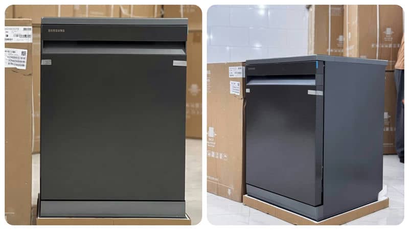 عکس واقعی از نمای روبرو در ماشین ظرفشویی سامسونگ 8050 کد DW60A8050FG رنگ دودی سه طبقه 14 نفره 3 سبد اصل کره مونتاژ چین - سایت دبی کوچولو
