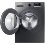 نمای روبرو و جهت باز شدن درب در ماشین لباسشویی سامسونگ WW80J رنگ اینوکس 8 کیلو (WW80J5555FX1) ساخت کُره با گارانتی و پرداخت درب منزل در دبی کوچولو