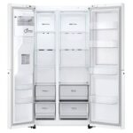 نمای بخش داخلی در یخچال فریزر ساید بای ساید ال جی J267 کد GC-J267SQSS ساخت کره مونتاژ چین 24 فوت رنگ سفید سال 2024 - سایت دبی کوچولو