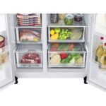 نمای بخش فریزر یخچال فریزر ساید بای ساید ال جی J267 کد GC-J267SQSS ساخت کره مونتاژ چین 24 فوت رنگ سفید سال 2024 - سایت دبی کوچولو