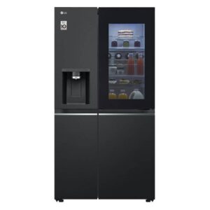 نمای روبرو در حالت روشن بودن درب اینستاویوو در یخچال فریزر ساید بای ساید ال جی X287 کد GCX-287TVAN ساخت کره مونتاژ چین 24 فوت رنگ دودی سال 2024 - سایت دبی کوچولو