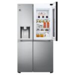 نمای روبرو در حالت باز بودن درب دور این دور یخچال فریزر ساید بای ساید ال جی X267 کد GR-X267MSHS ساخت کره مونتاژ چین 24 فوت رنگ نقره ای سال 2024 - سایت دبی کوچولو