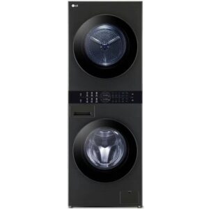 نمای روبرو در حالت روشن بودن ماشین لباسشویی و خشک کن ال جی WT13 کد (WT1310YJ) رنگ دودی 13 کیلو با 10 کیلو خشک کن صد در صد ساخت کُره با گارانتی و پرداخت درب منزل در دبی کوچولو