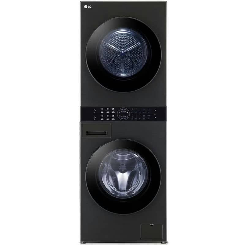 نمای روبرو در حالت روشن بودن ماشین لباسشویی و خشک کن ال جی WT13 کد (WT1310YJ) رنگ دودی 13 کیلو با 10 کیلو خشک کن صد در صد ساخت کُره با گارانتی و پرداخت درب منزل در دبی کوچولو