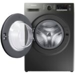 نمای روبرو و جهت باز شدن درب در ماشین لباسشویی سامسونگ WW70 رنگ اینوکش 7 کیلو (WW70T4020CX) ساخت کُره با گارانتی و پرداخت درب منزل در دبی کوچولو